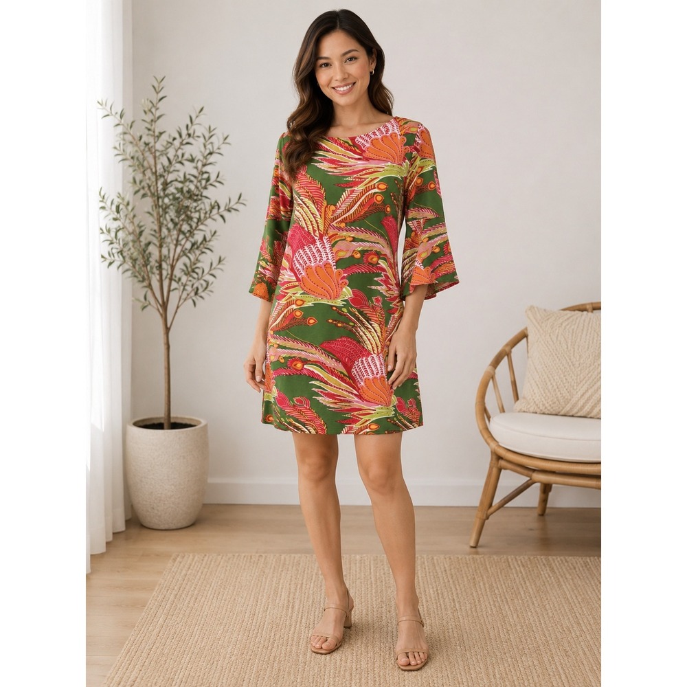 Crown & Ivy Colorful Shift Dress Womens SP Tropical Resortwear Vacation Coastal